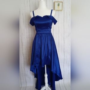 B Darlin Shine High Low blue metallic Prom  Zipper Size 3/4 Formal Wedding Party